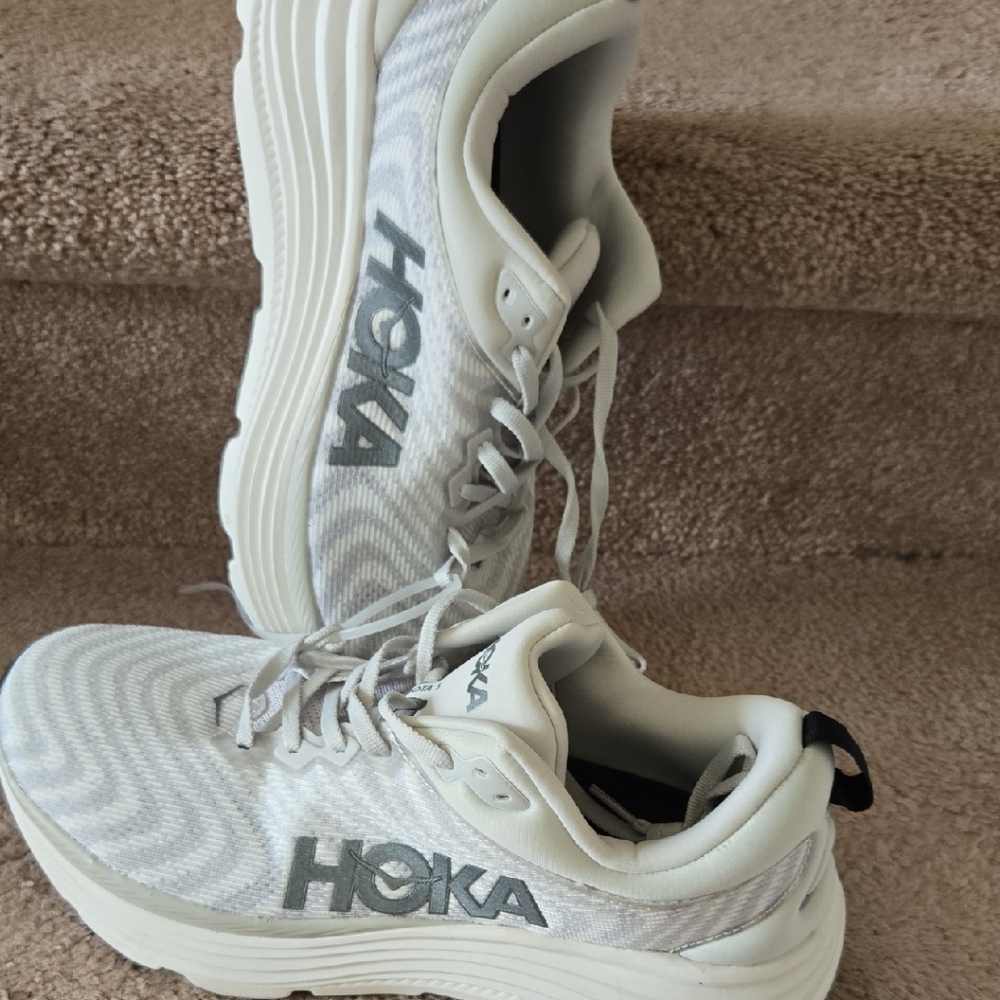 Hoka White and Gray Athletic Shoes